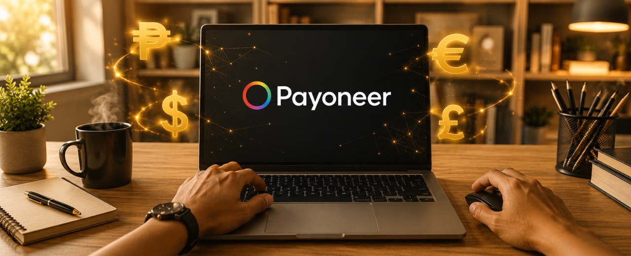 Pinoy freelancer na nag-se-set up ng Payoneer account sa laptop — payment guide para sa mga Filipino freelancers