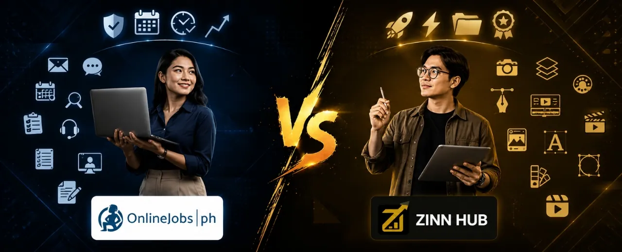 OnlineJobs.ph vs Zinn Hub honest comparison para sa Pinoy freelancers — alin ang mas magandang platform Philippines 2026