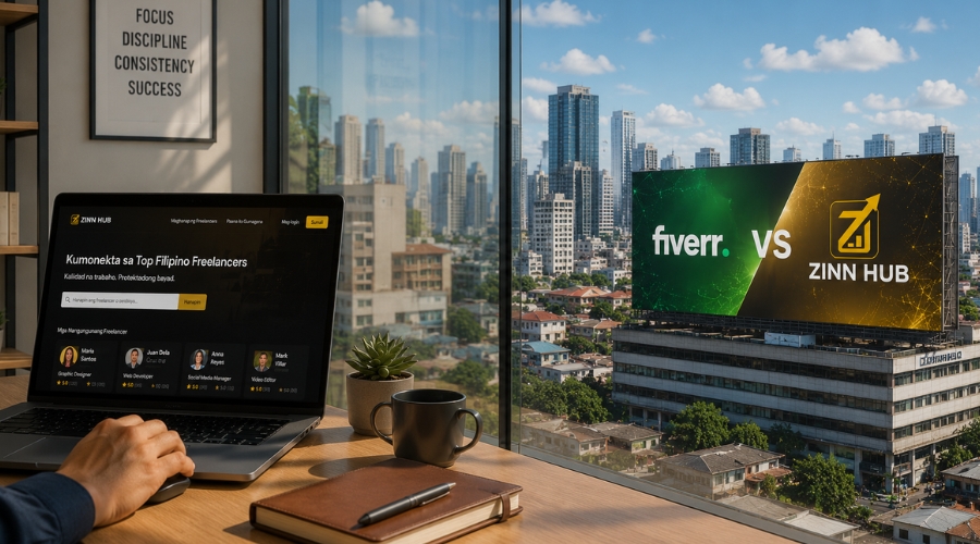 Philippine business owner hiring Filipino freelancer on Zinn Hub — Fiverr vs Zinn Hub buyer comparison 2026