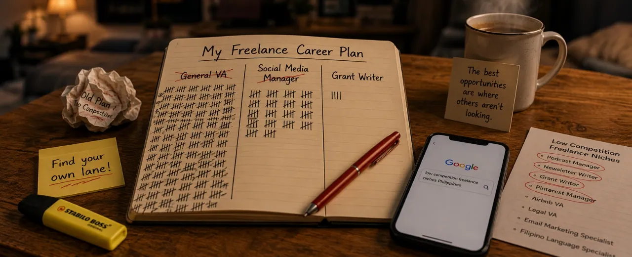 20 freelance niches low competition Philippines 2026 — pinaka-madaling freelance niche para sa mga baguhang Pinoy freelancer