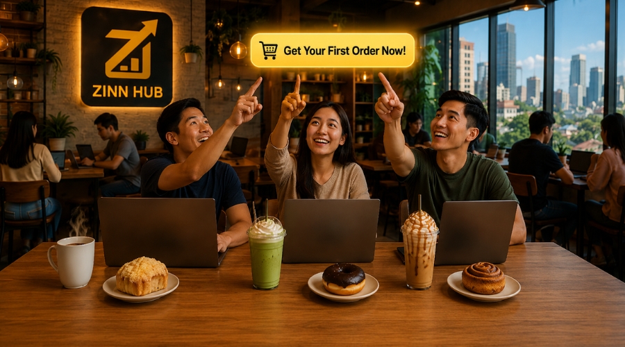 Filipino Zinner using Self-Promo Studio on Zinn Hub dashboard to promote First Order Free offer