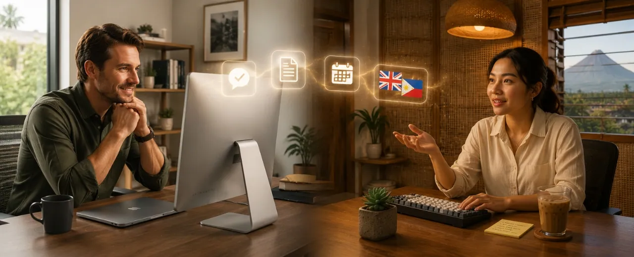 Foreign buyer and Filipino freelancer collaborating remotely on a project with clear communication and mutual respect