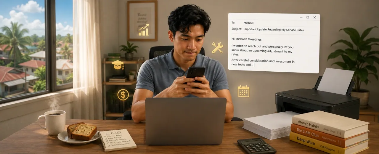 Filipino freelancer confidently raising rates without losing clients complete guide Philippines 2026
