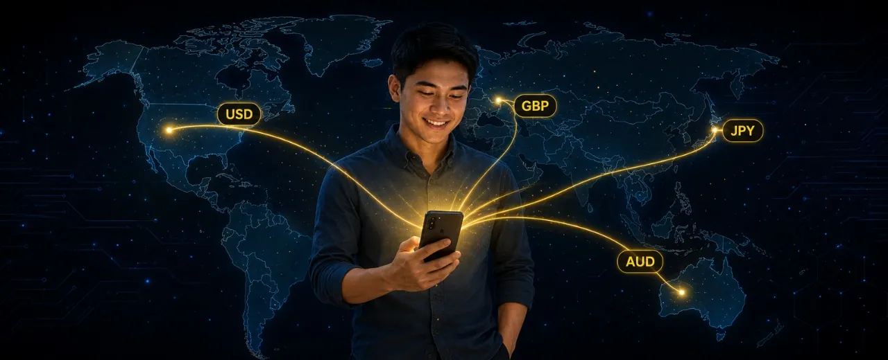 Filipino freelancer na gumagamit ng GCash app sa smartphone para makatanggap ng international payment mula sa foreign client