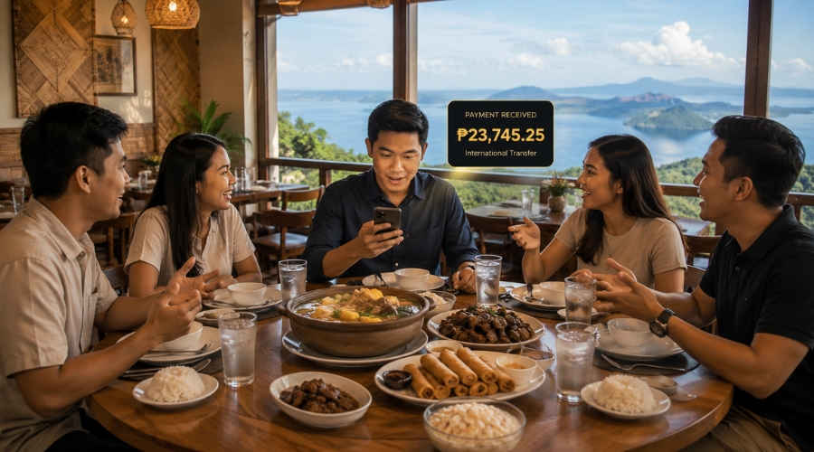 Filipino freelancer na nagche-check ng GCash app para sa natanggap na international remittance mula sa foreign client sa pamamagitan ng Wise