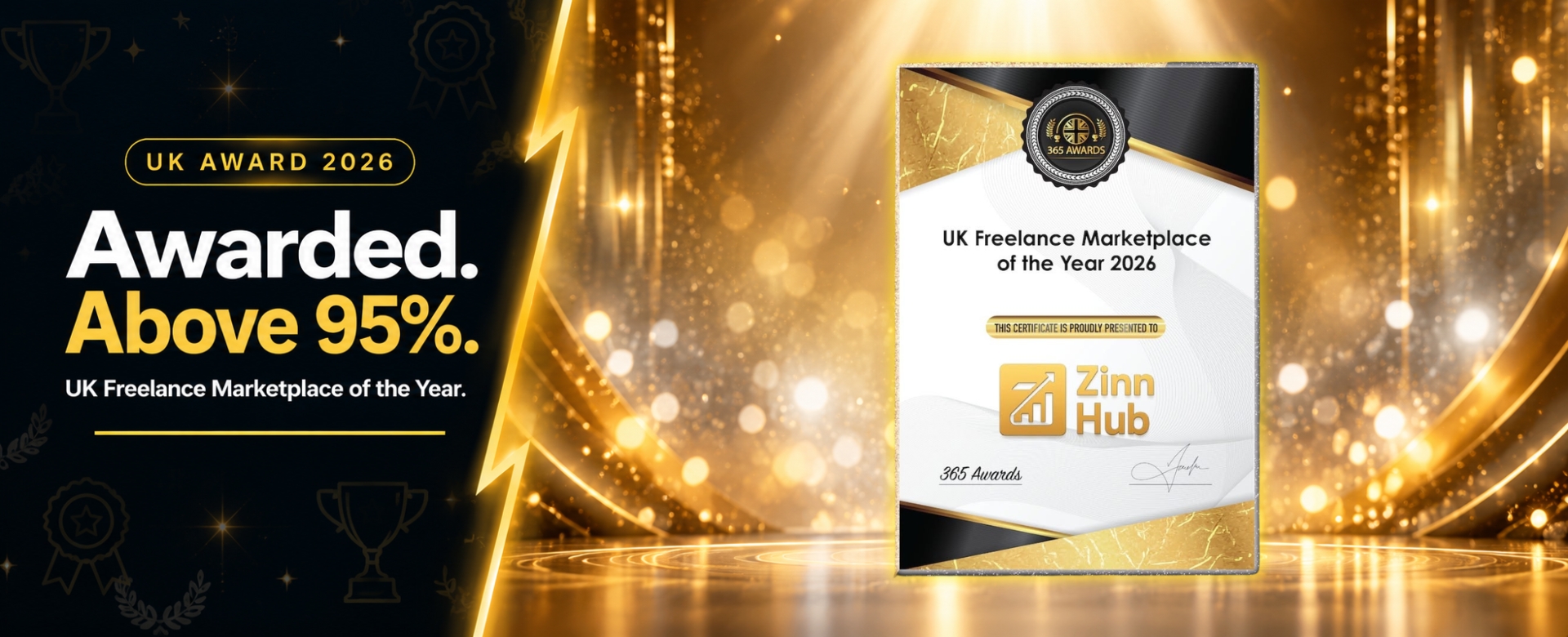 Zinn Hub wins UK Freelance Marketplace of the Year 2026 award by 365 Awards with above 95 percent score