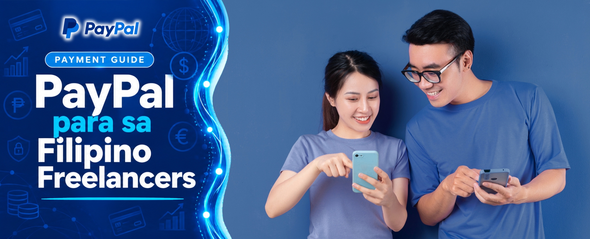 Two Filipino freelancers discussing PayPal as the right payment wallet for receiving international client payments with female freelancer showing smartphone display to male colleague