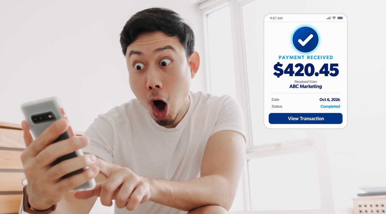 Filipino freelancer shocked after seeing PayPal payment received notification of 420 dollars from ABC Marketing on his smartphone screen