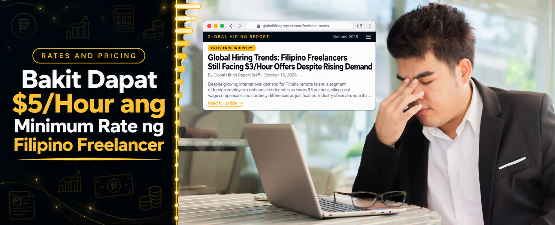 Filipino freelancer reacts to $3 per hour rate offer news while working at home office